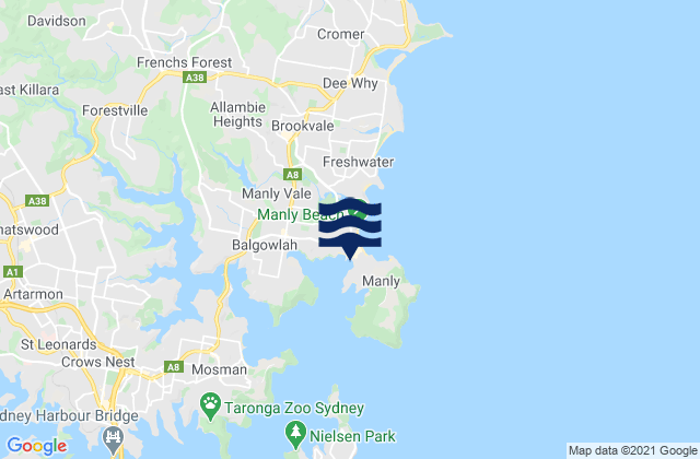 Carte des horaires des marées pour Manly Beach, Australia