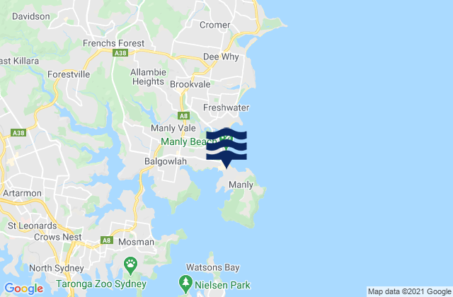 Carte des horaires des marées pour Manly, Australia