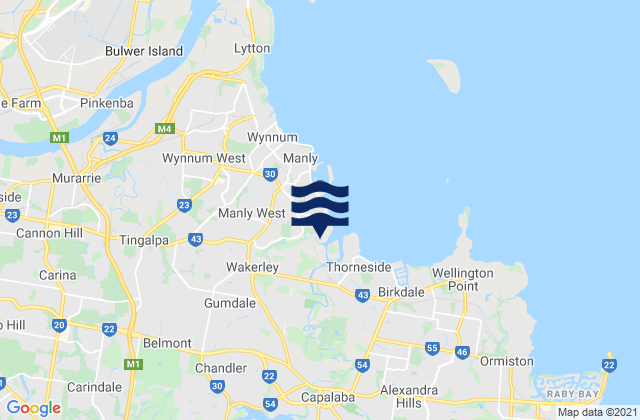 Carte des horaires des marées pour Manly West, Australia