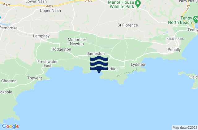 Carte des horaires des marées pour Manorbier Bay Beach, United Kingdom