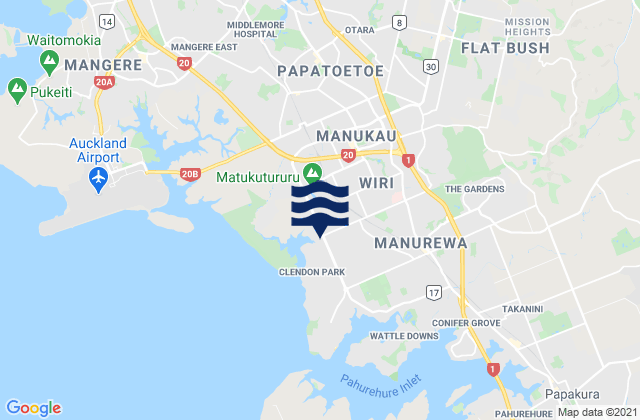 Carte des horaires des marées pour Manukau City, New Zealand