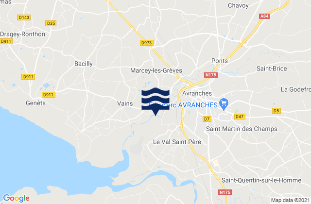 Carte des horaires des marées pour Marcey-les-Grèves, France