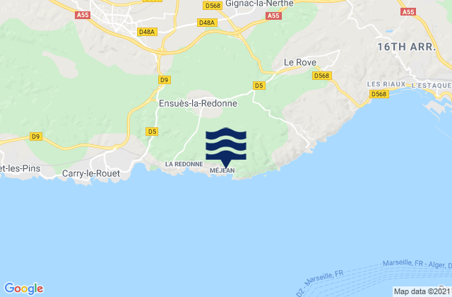 Carte des horaires des marées pour Marignane, France