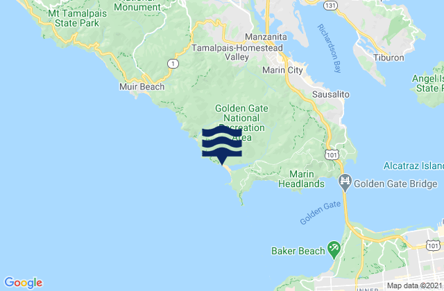 Carte des horaires des marées pour Marin County, United States