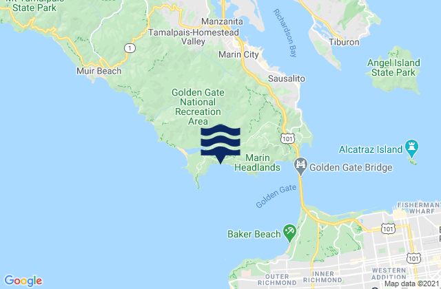 Carte des horaires des marées pour Marin Peninsula, United States