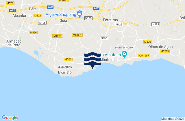 Carte des horaires des marées pour Marina de Albufeira, Portugal
