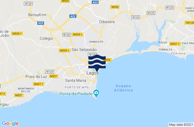 Carte des horaires des marées pour Marina de Lagos, Portugal