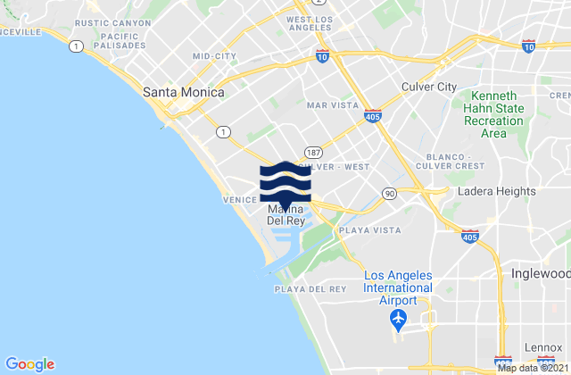 Carte des horaires des marées pour Marina del Rey, United States