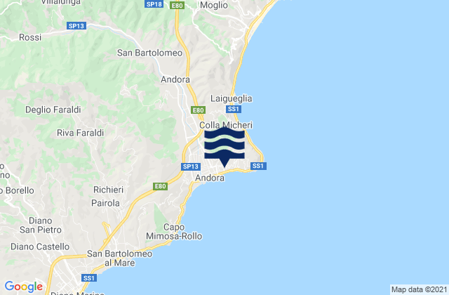 Carte des horaires des marées pour Marina di Andora, Italy