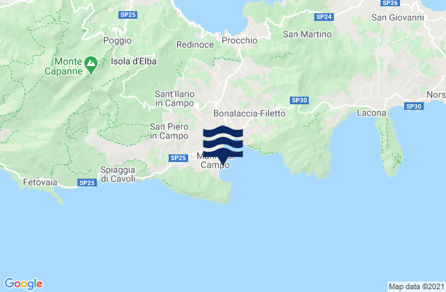 Carte des horaires des marées pour Marina di Campo, Italy