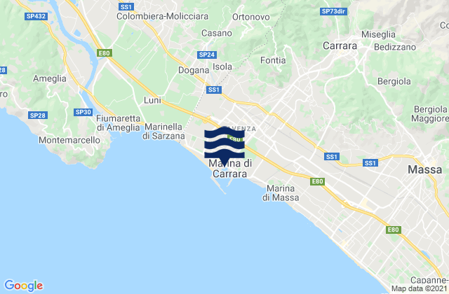 Carte des horaires des marées pour Marina di Carrara, Italy