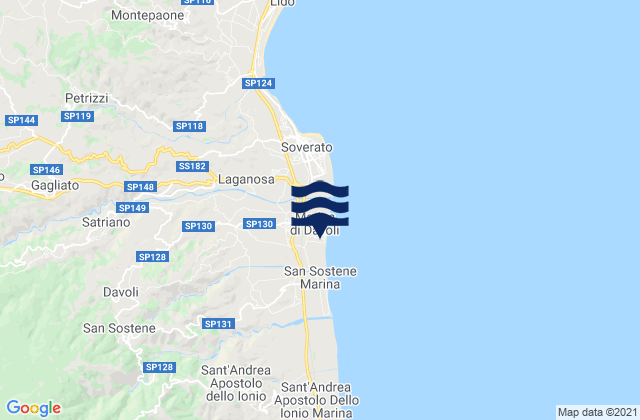 Carte des horaires des marées pour Marina di Davoli, Italy