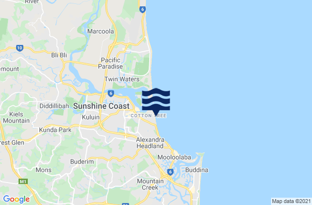 Carte des horaires des marées pour Maroochydore, Australia