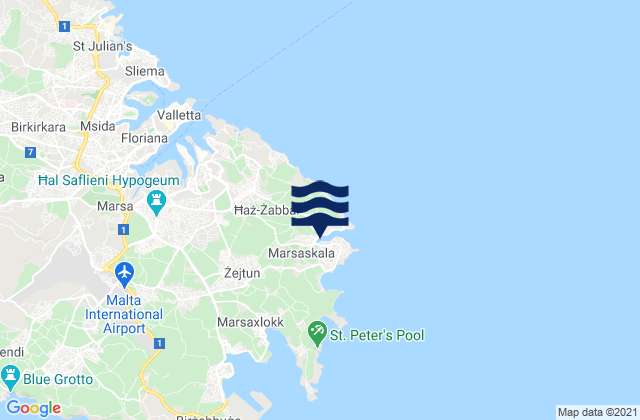 Carte des horaires des marées pour Marsaskala, Malta