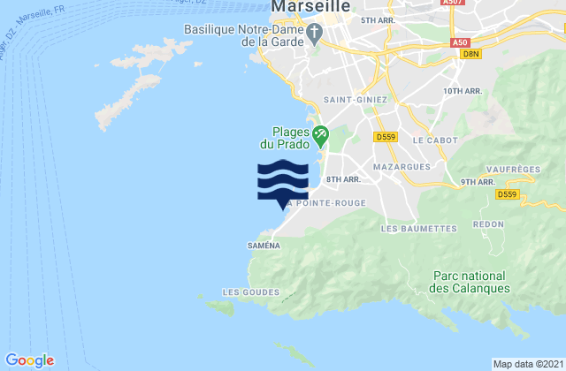 Carte des horaires des marées pour Marseille - Colombet, France