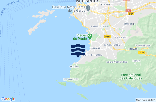 Carte des horaires des marées pour Marseille - La Verrerie, France