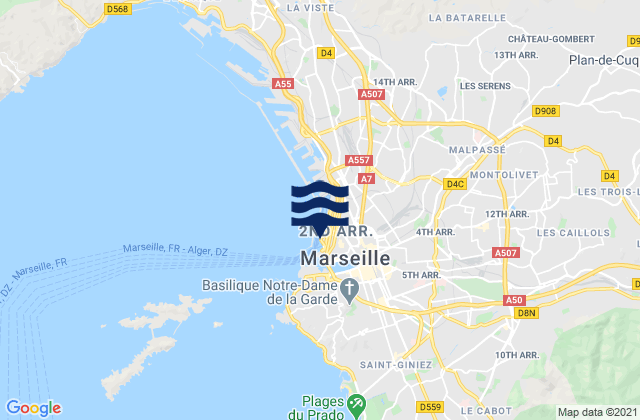 Carte des horaires des marées pour Marseille-Fos Port, France