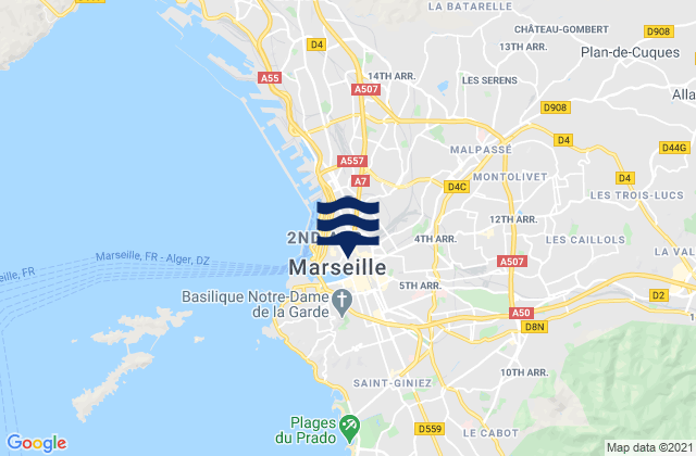 Carte des horaires des marées pour Marseille 03, France