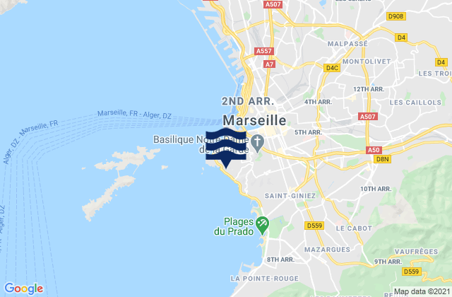 Carte des horaires des marées pour Marseille 07, France
