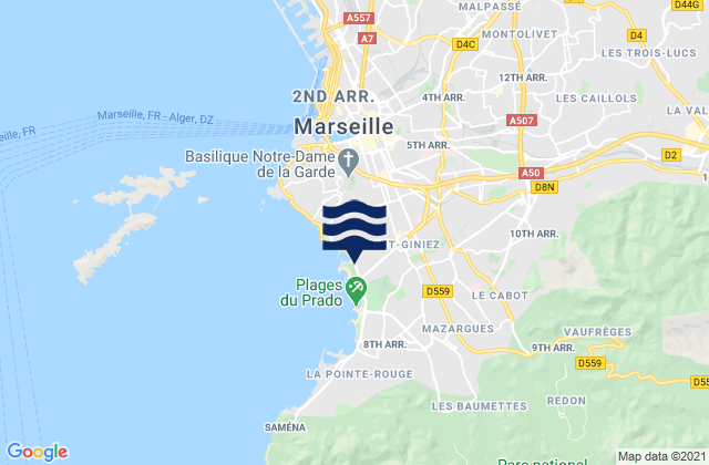 Carte des horaires des marées pour Marseille 08, France