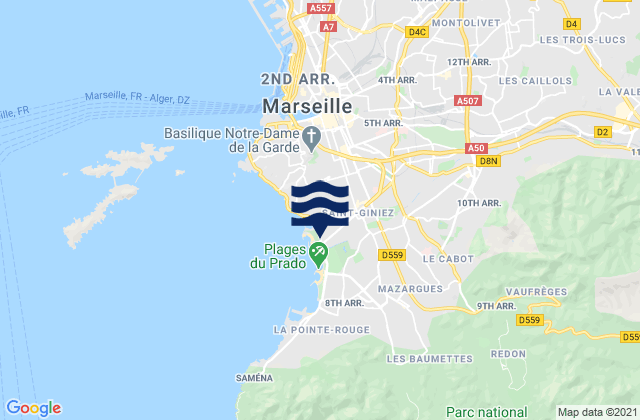 Carte des horaires des marées pour Marseille 10, France