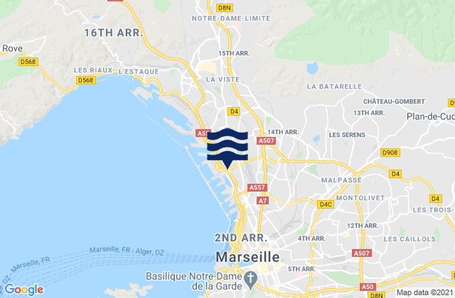 Carte des horaires des marées pour Marseille 14, France