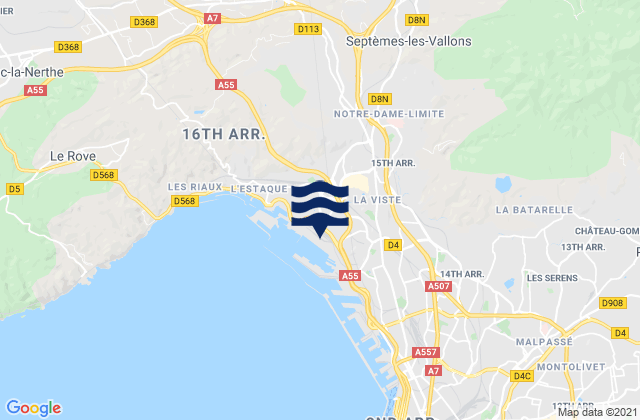 Carte des horaires des marées pour Marseille 15, France