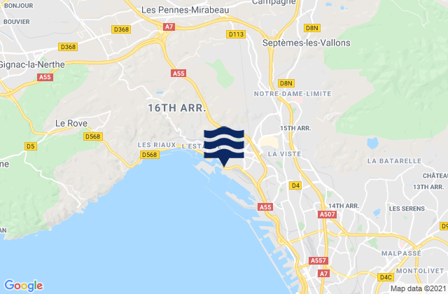Carte des horaires des marées pour Marseille 16, France