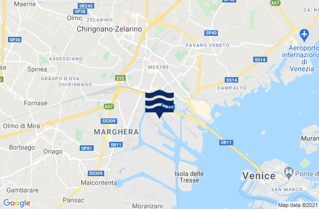 Carte des horaires des marées pour Martellago, Italy