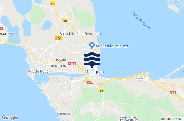 Carte des horaires des marées pour Martigues, France