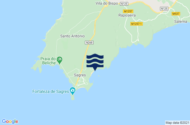 Carte des horaires des marées pour Martinhal, Portugal