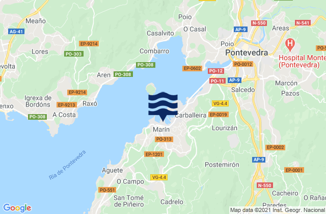 Carte des horaires des marées pour Marín, Spain