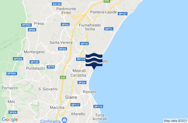Carte des horaires des marées pour Mascali, Italy
