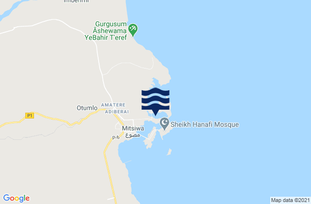 Carte des horaires des marées pour Massaua, Eritrea