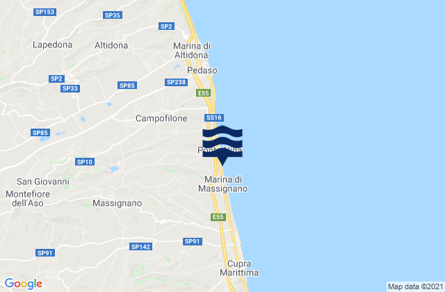 Carte des horaires des marées pour Massignano, Italy