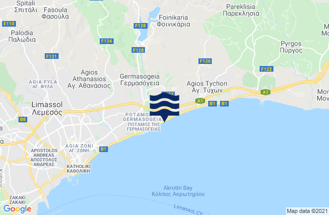 Carte des horaires des marées pour Mathikolóni, Cyprus