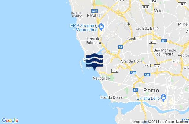 Carte des horaires des marées pour Matosinhos, Portugal