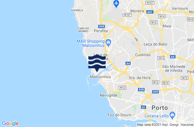 Carte des horaires des marées pour Matosinhos, Portugal