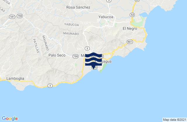 Carte des horaires des marées pour Maunabo Barrio-Pueblo, Puerto Rico