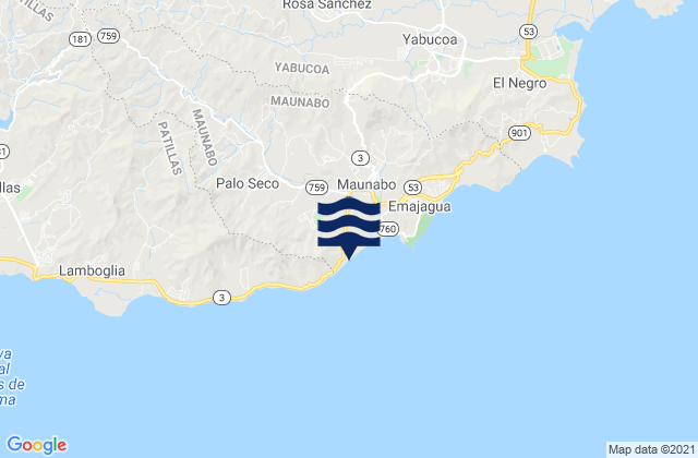 Carte des horaires des marées pour Maunabo Municipio, Puerto Rico
