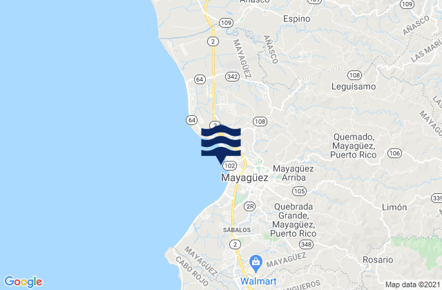 Carte des horaires des marées pour Mayaguez (sub), Puerto Rico