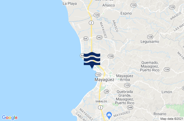 Carte des horaires des marées pour Mayaguez, Puerto Rico