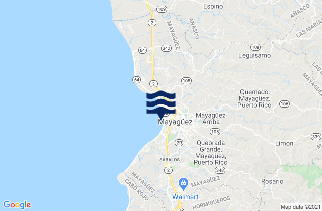 Carte des horaires des marées pour Mayagüez Arriba Barrio, Puerto Rico