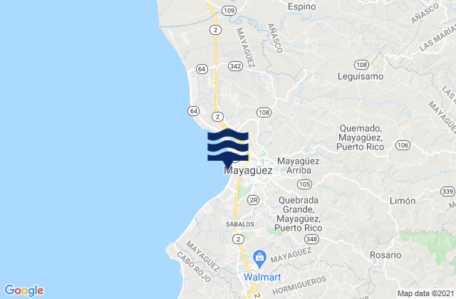 Carte des horaires des marées pour Mayagüez, Puerto Rico