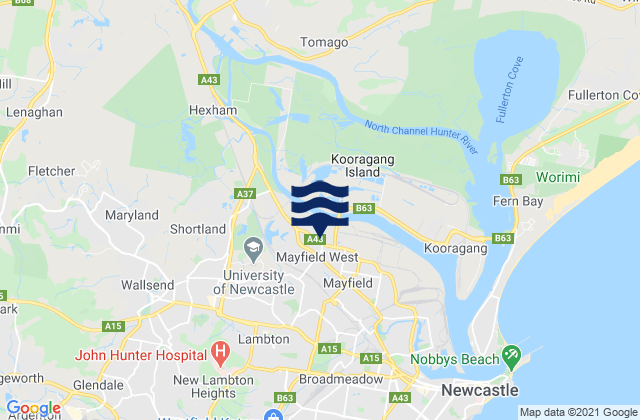 Carte des horaires des marées pour Mayfield West, Australia