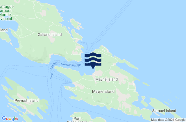 Carte des horaires des marées pour Mayne Island, Canada