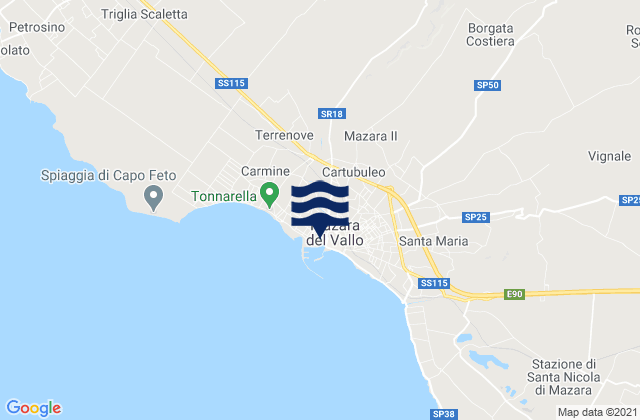 Carte des horaires des marées pour Mazara II, Italy