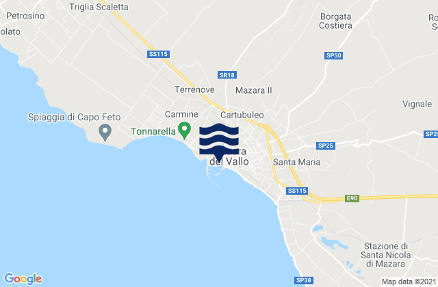 Carte des horaires des marées pour Mazara del Vallo, Italy