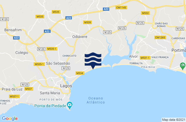 Carte des horaires des marées pour Meia Praia, Portugal
