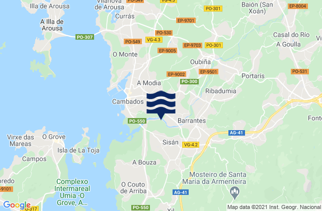 Carte des horaires des marées pour Meis, Spain